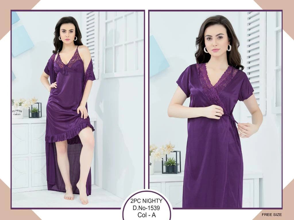Buy PIU Women's 2 pc Roomwear Nighty Gown Satin - Pink (Free Size) Online