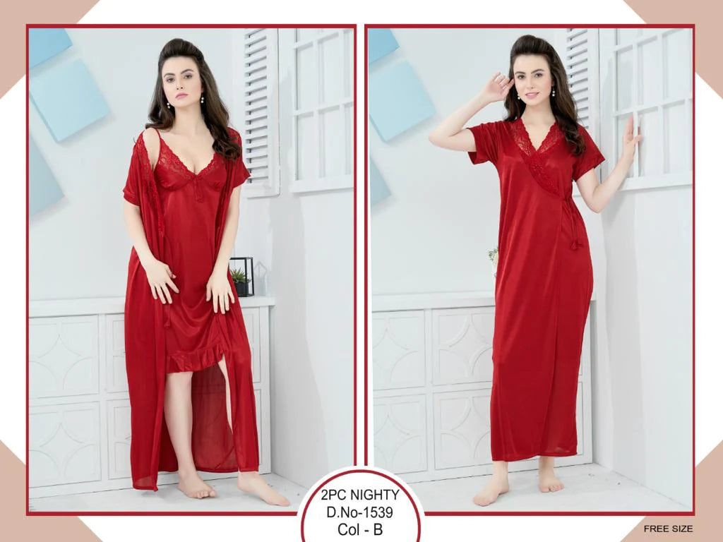 Two piece Night wear in Satin and Laces for Women. – www.soosi.co.in